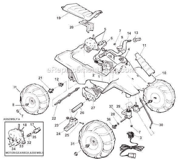 Page A Diagram and Parts List for 76298-9993  Power Wheels Ride-On ATVs